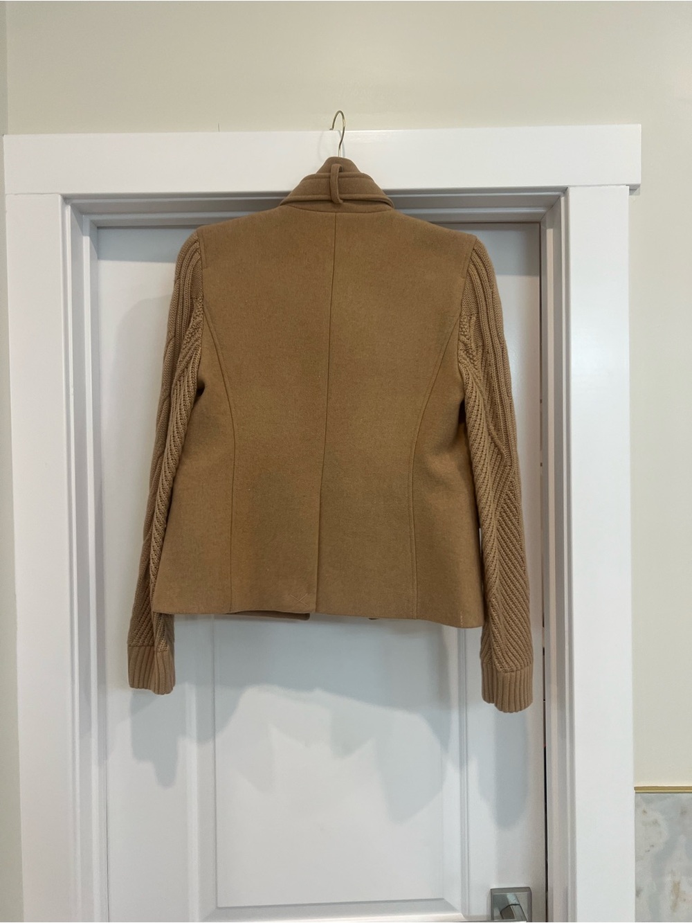 Elie Tahari Camel Knit-Sleeve Wool Blazer - Picture 2 of 3